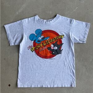 Vintage Itchy & Scratchy Show Simpsons 90s Gray Baby Tee Shirt Kids Medium (XXS)
